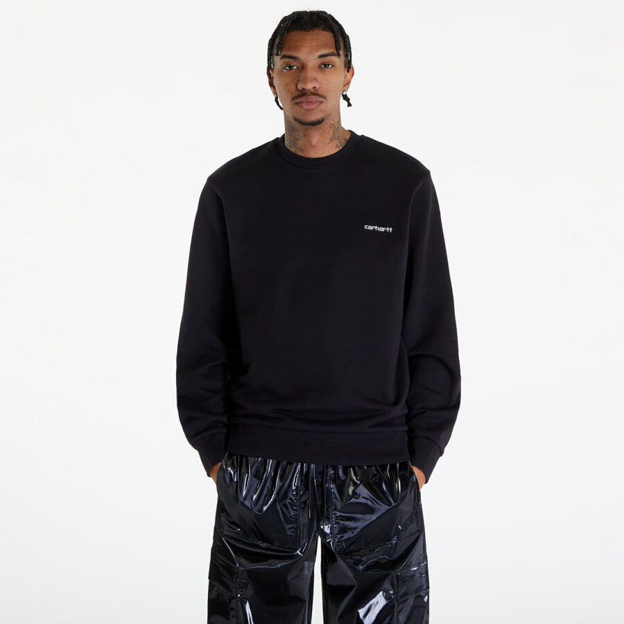 Pulóver Carhartt WIP Script Embroidery Sweatshirt UNISEX Black/ White S-alacsony-ár