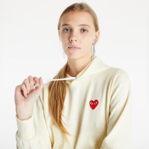 Pulóver Comme des Garçons PLAY Sweatshirt Knit Hoodie Ivory S-alacsony-ár