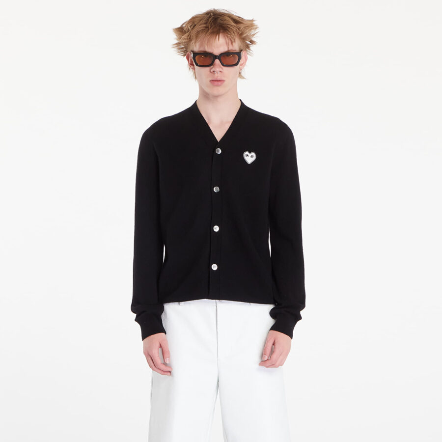 Pulóver Comme des Garçons PLAY V-Neck Emblem Knit Cardigan UNISEX Black XS-alacsony-ár