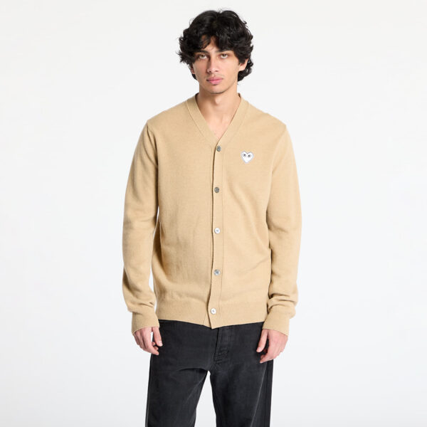 Pulóver Comme des Garçons PLAY White Emblem V-Neck Cardigan Knit UNISEX Light Camel S-alacsony-ár