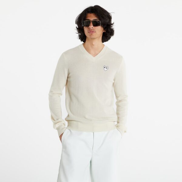 Pulóver Comme des Garçons PLAY White Heart Pullover Natural Color S-alacsony-ár
