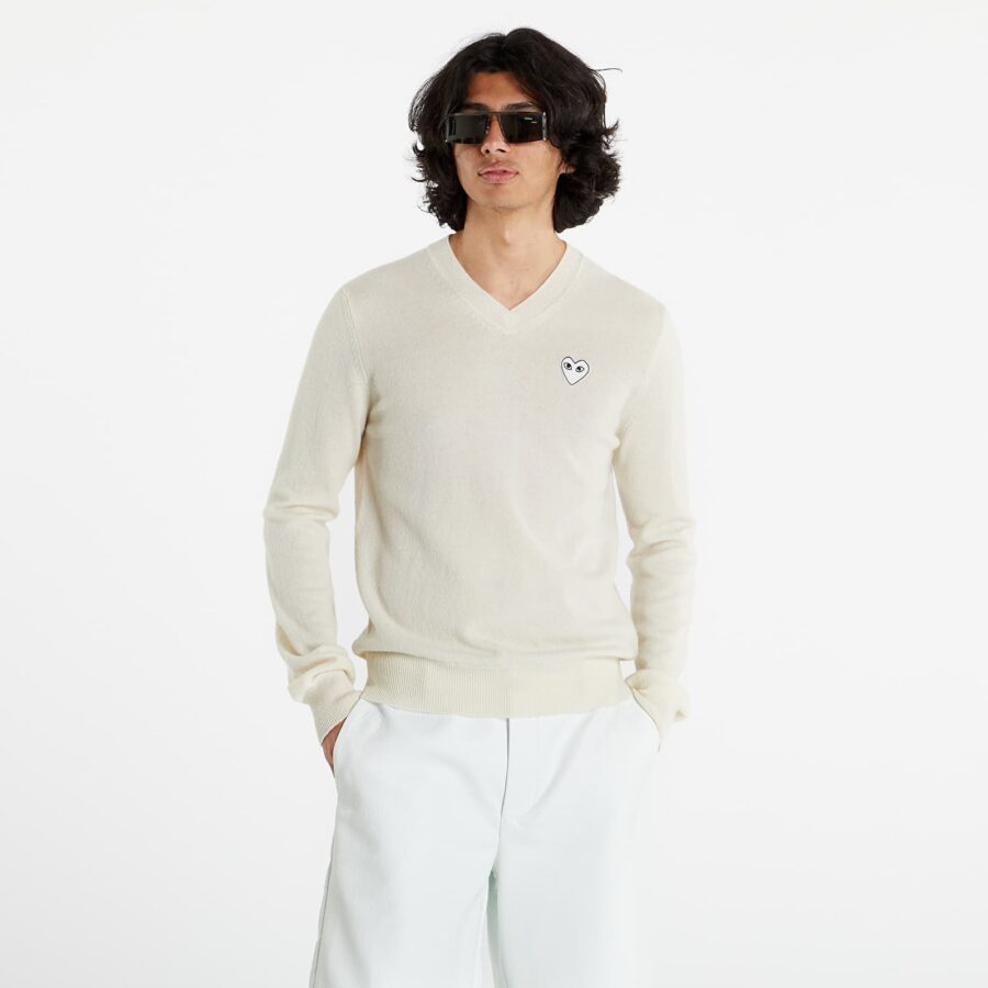 Pulóver Comme des Garçons PLAY White Heart Pullover Natural Color S-alacsony-ár