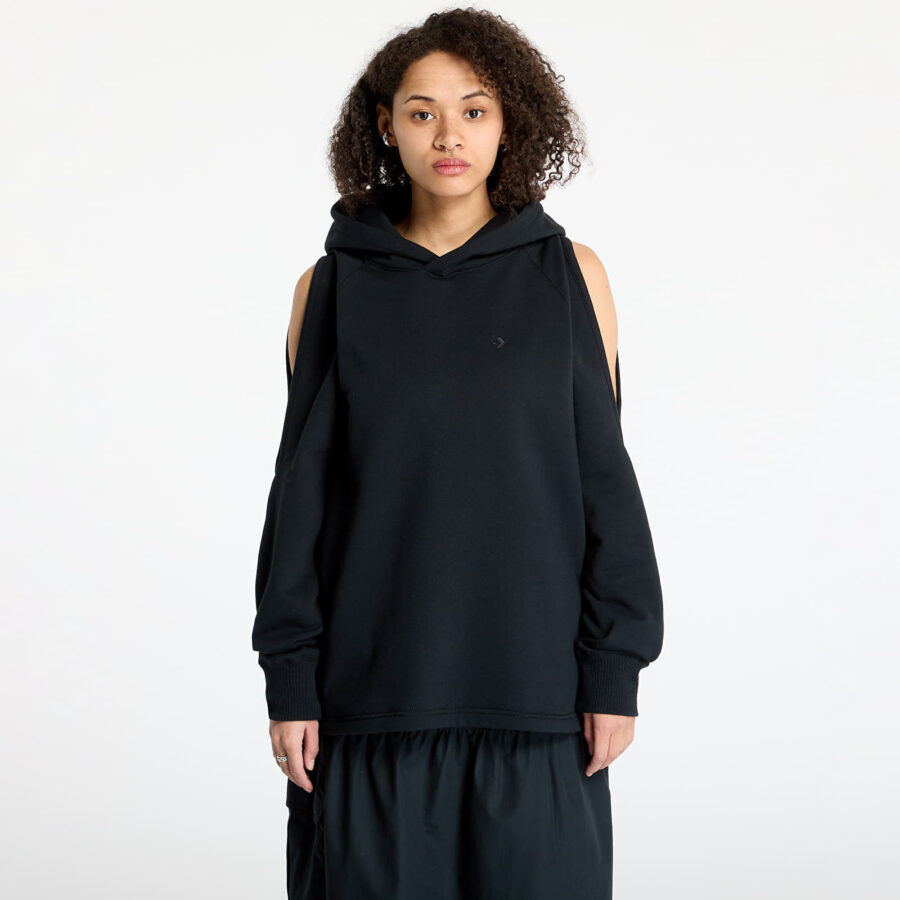 Pulóver Converse Loose-Fit Shoulder Cut-Out Fleece Hoodie Black M-alacsony-ár