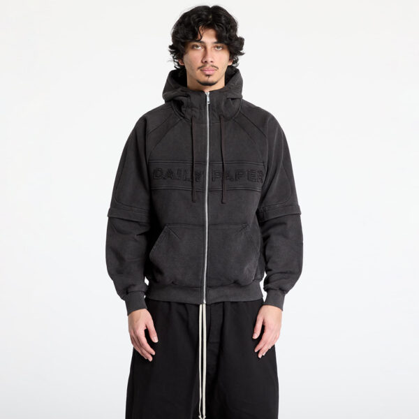Pulóver Daily Paper Garment Wash Zip Up Hoodie UNISEX Black L-alacsony-ár