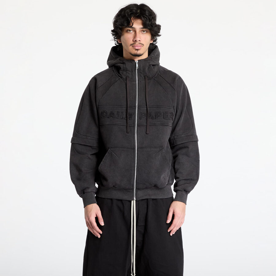 Pulóver Daily Paper Garment Wash Zip Up Hoodie UNISEX Black L-alacsony-ár