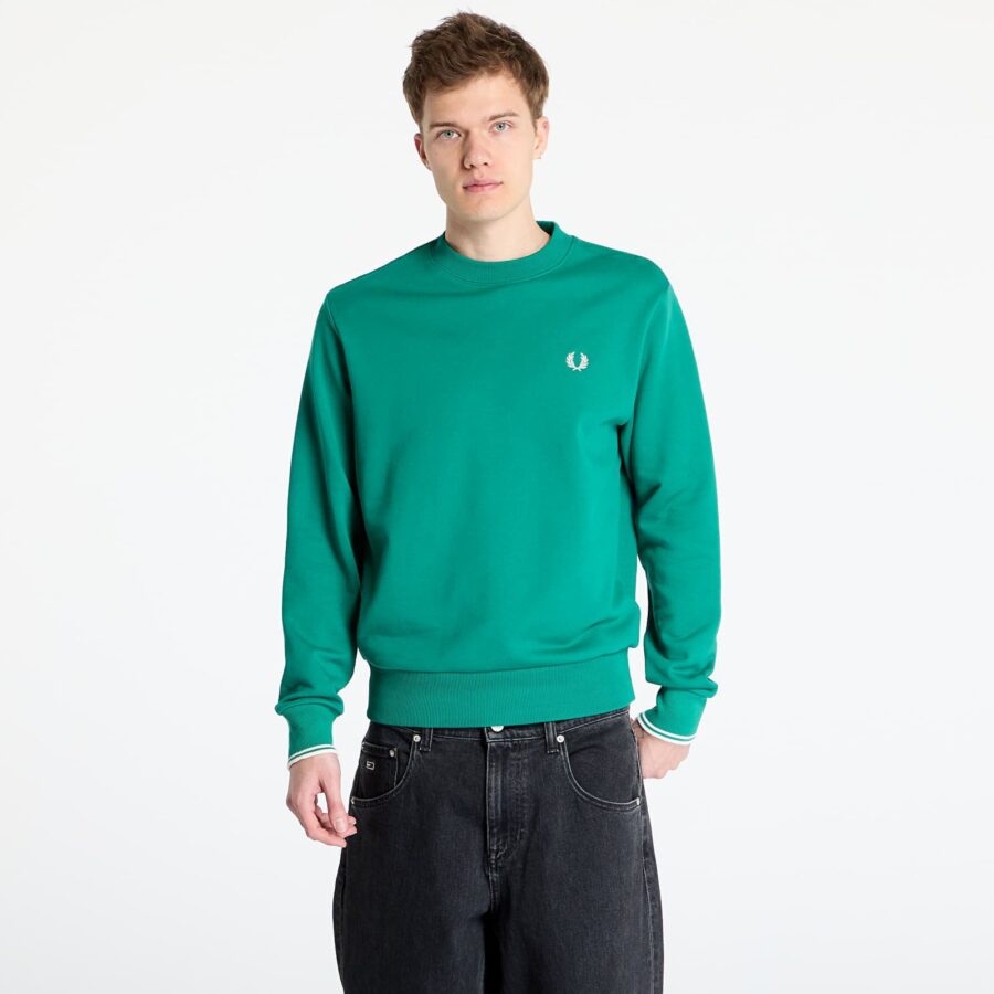 Pulóver FRED PERRY Crew Neck Sweatshirt Label Green M-alacsony-ár