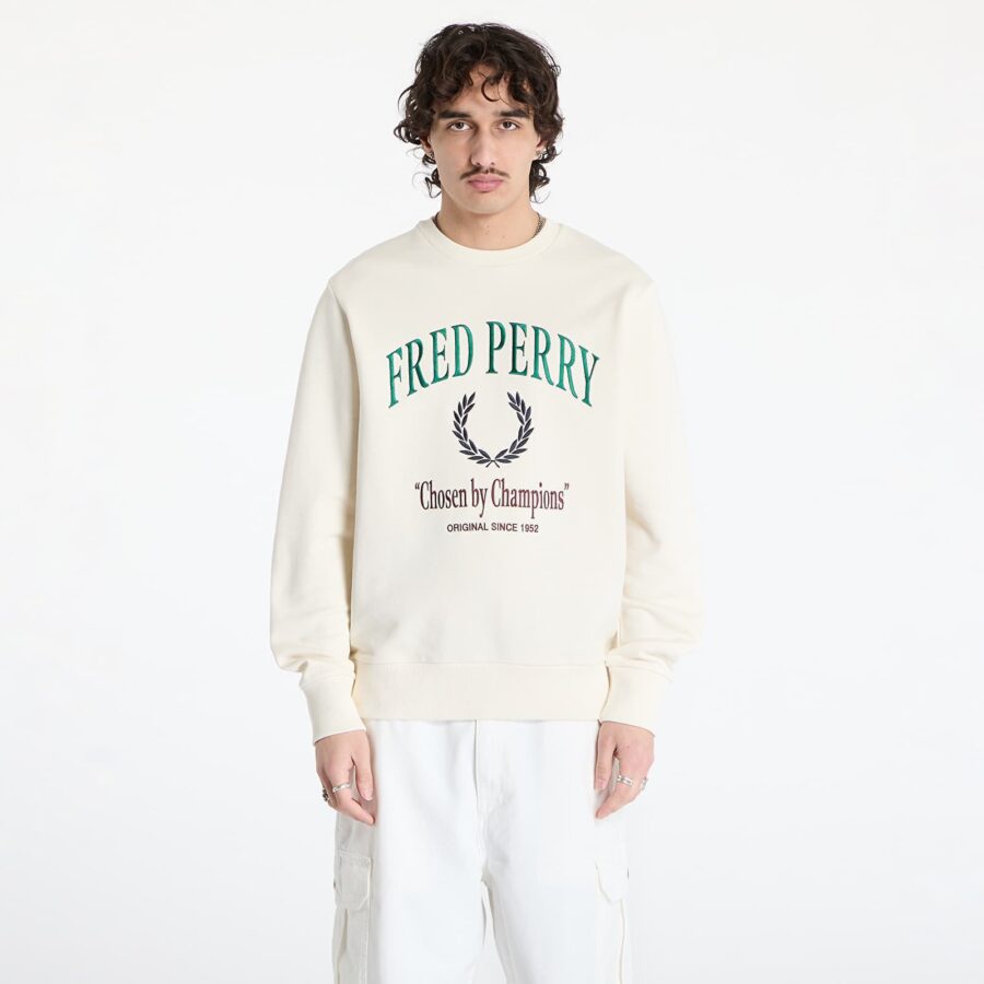 Pulóver FRED PERRY Embroidered Champion Sweatshirt Ecru M-alacsony-ár