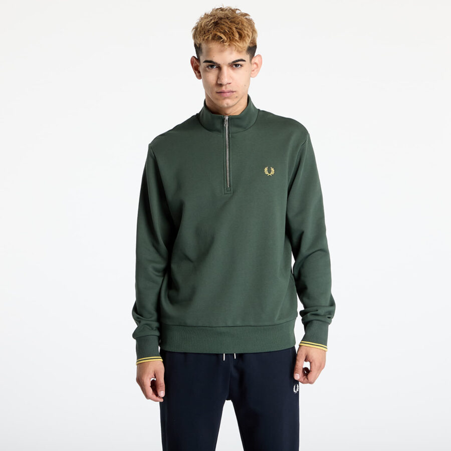 Pulóver FRED PERRY Half Zip Sweatshirt Court Green M-alacsony-ár