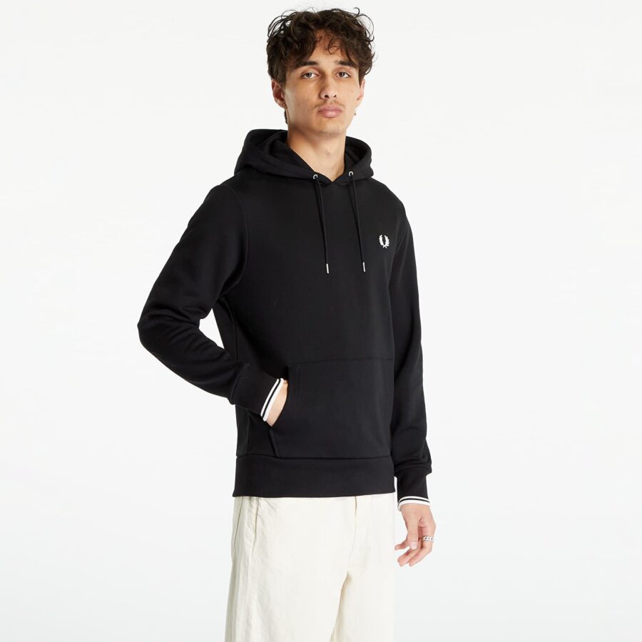 Pulóver FRED PERRY Tipped Hooded Sweatshirt Black M-alacsony-ár