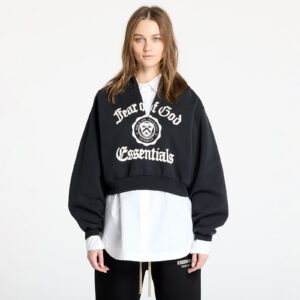 Pulóver Fear Of God ESSENTIALS Heavy Fleece Cropped V-Neck Hoodie Black S-alacsony-ár