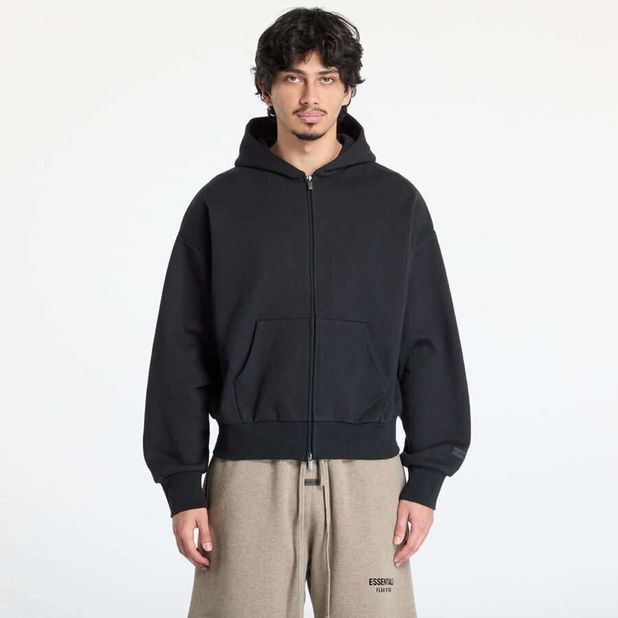 Pulóver Fear of God Essentials Classic Fit Fleece Zip Up Hoodie Jet Black XS-alacsony-ár