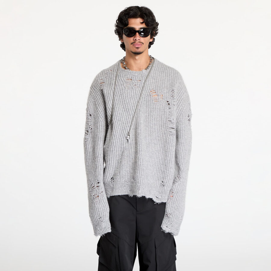 Pulóver HELIOT EMIL Convex Distressed Knit UNISEX Light Grey S-alacsony-ár