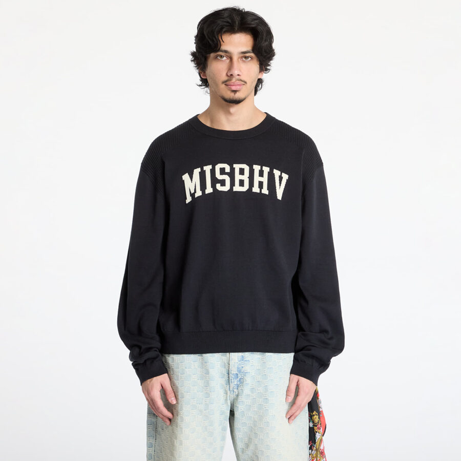 Pulóver MISBHV Knitted Varsity Crewneck Sweatshirt UNISEX Black M-alacsony-ár