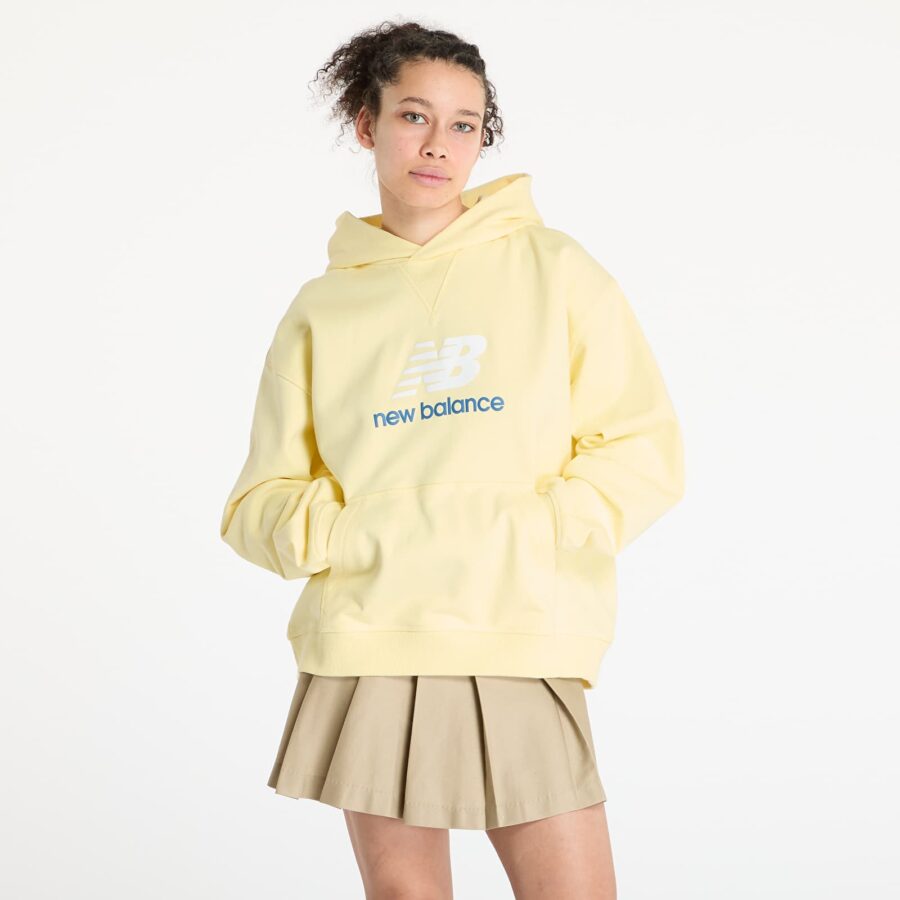 Pulóver New Balance Athletics French Terry Logo Hoodie Yellow S-alacsony-ár