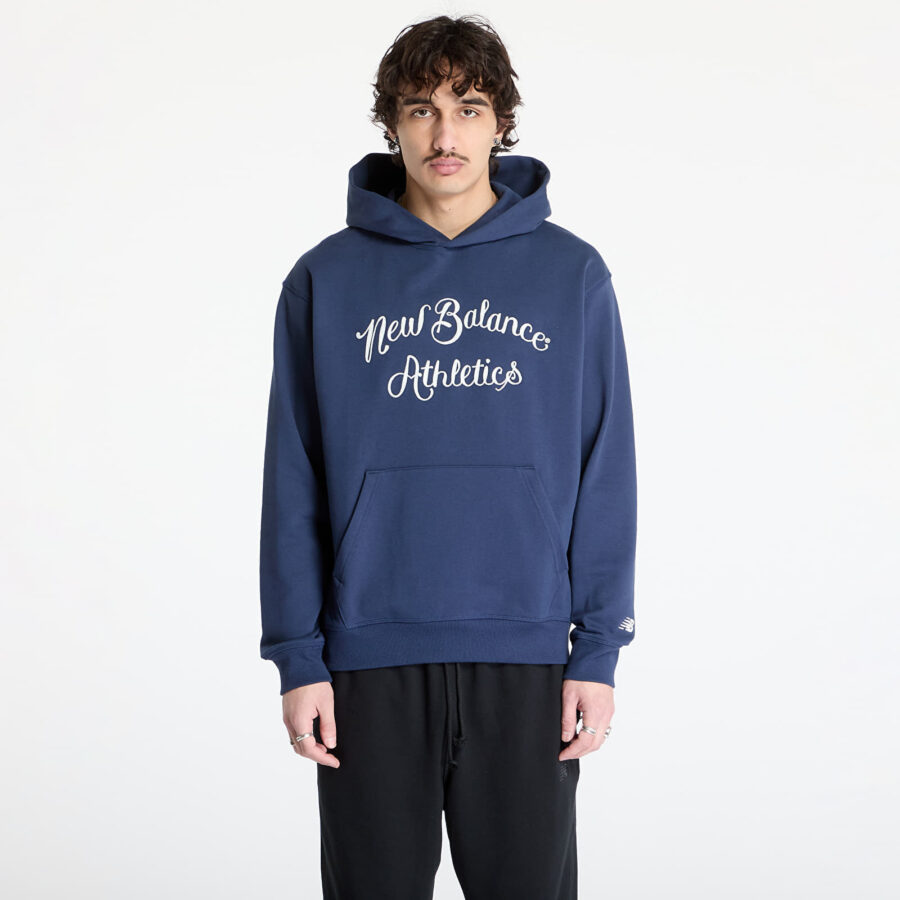 Pulóver New Balance Athletics Relaxed League Hoodie Blue S-alacsony-ár