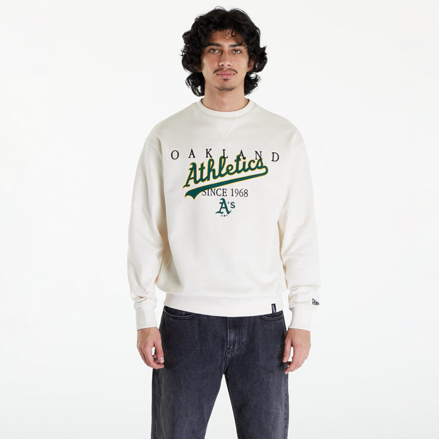 Pulóver New Era Oakland Athletics MLB Lifestyle Crew Neck Sweatshirt UNISEX Off White/ Dark Green XL-alacsony-ár
