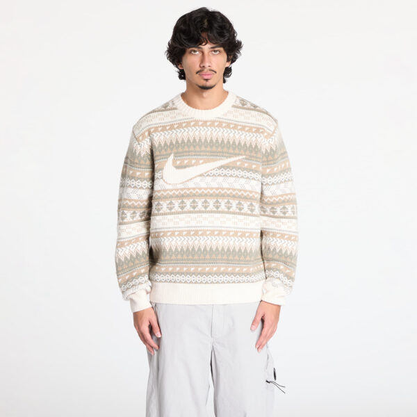 Pulóver Nike Life Fair Isle Swoosh Sweater Light Orewood Brown/ Sail/ Khaki S-alacsony-ár