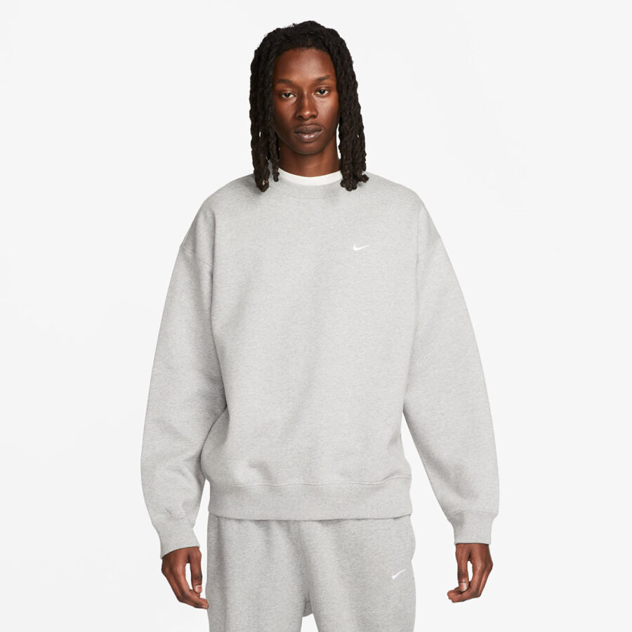 Pulóver Nike Solo Swoosh Men's Fleece Crew Dk Grey Heather/ White XS-alacsony-ár