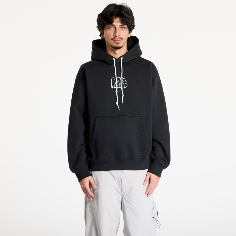 Pulóver Nike Solo Swoosh Men's Fleece Hoodie Black/ Malachite S-alacsony-ár