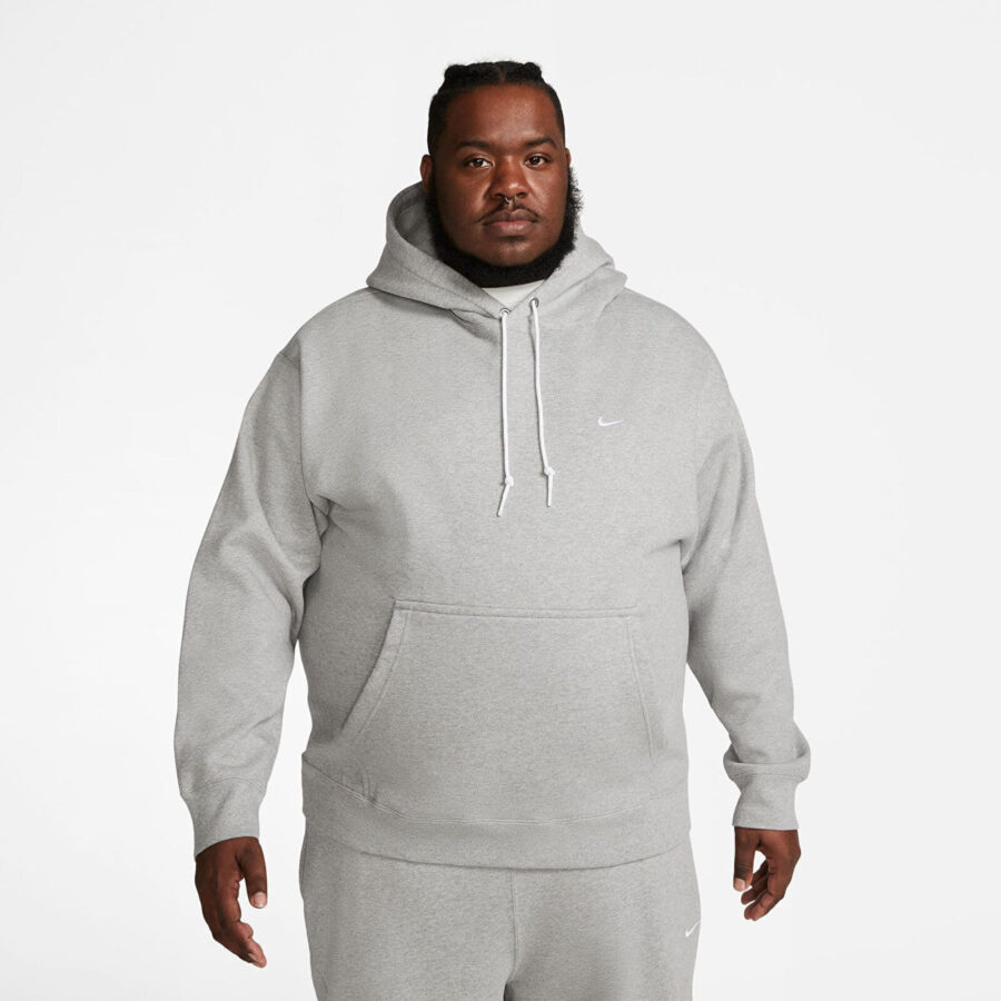 Pulóver Nike Solo Swoosh Men's Fleece Pullover Hoodie Dk Grey Heather/ White XS-alacsony-ár