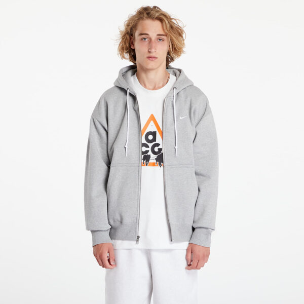 Pulóver Nike Solo Swoosh Men's Full-Zip Hoodie Dark Grey Heather/ White L-alacsony-ár