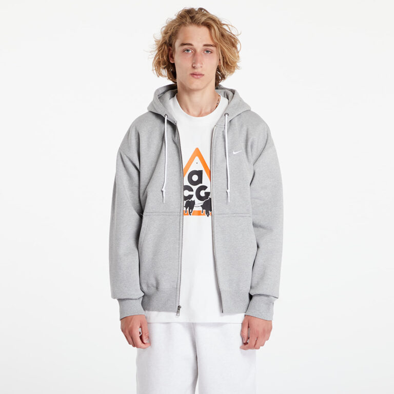 Pulóver Nike Solo Swoosh Men's Full-Zip Hoodie Dark Grey Heather/ White L-alacsony-ár