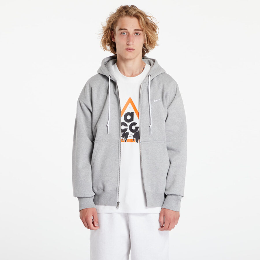 Pulóver Nike Solo Swoosh Men's Full-Zip Hoodie Dark Grey Heather/ White L-alacsony-ár