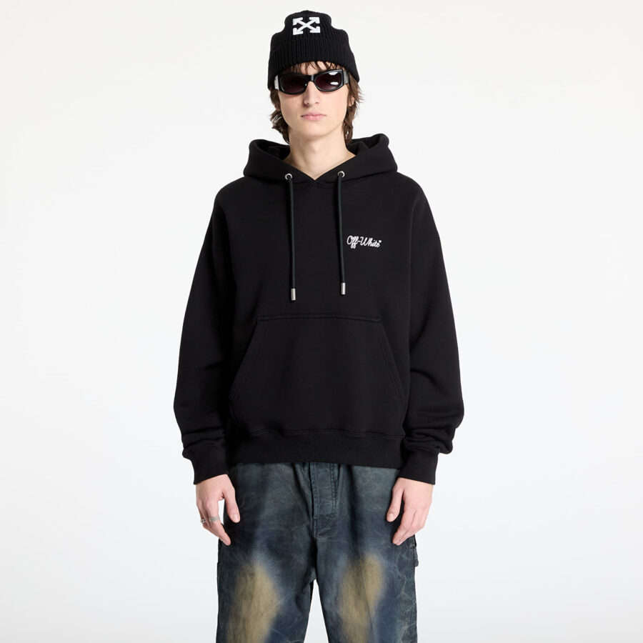 Pulóver Off-White Script Skate Hoodie Black/ White S-alacsony-ár