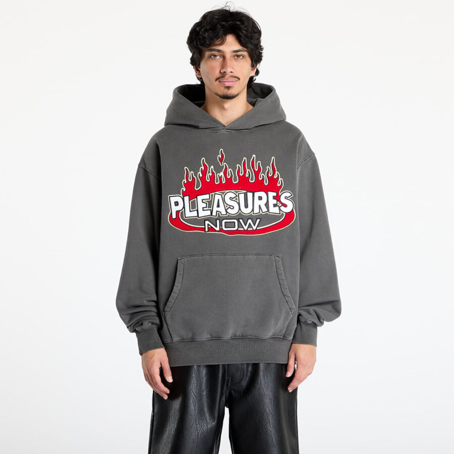 Pulóver PLEASURES Flame Hoodie Faded Black S-alacsony-ár