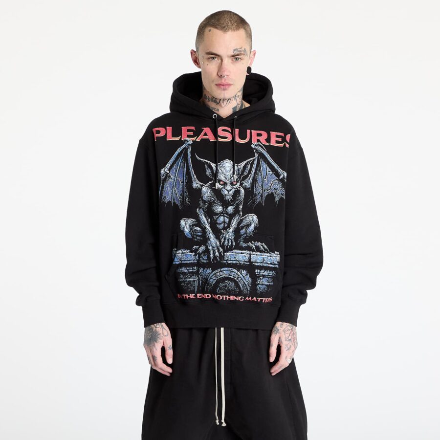 Pulóver PLEASURES Gargoyle Hoodie Black S-alacsony-ár