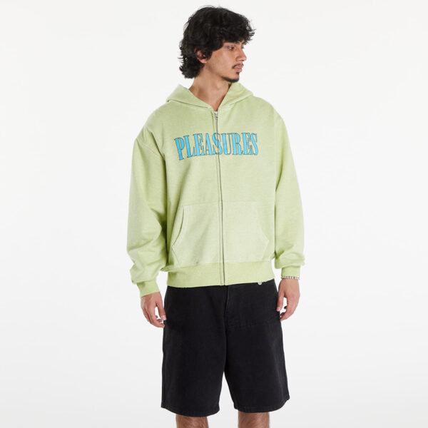 Pulóver PLEASURES Onyx Zip Up Hoodie Faded Lime S-alacsony-ár