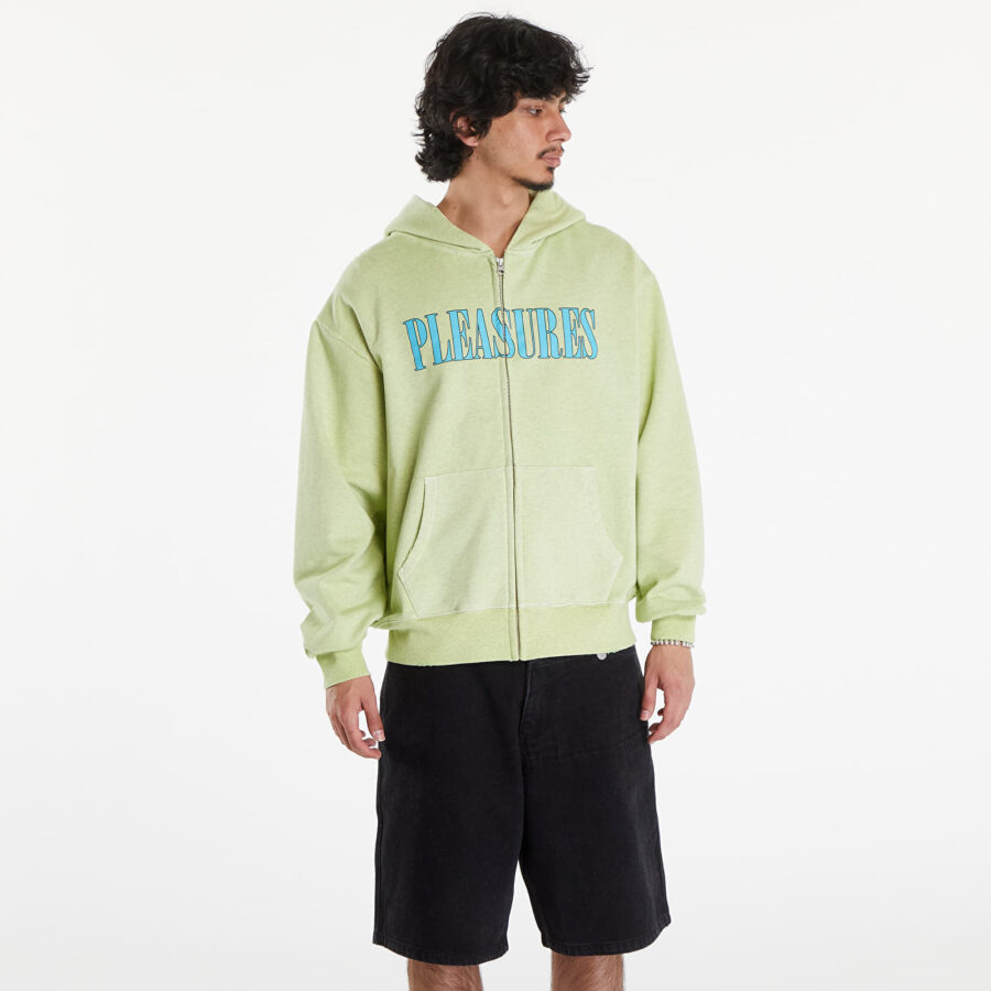 Pulóver PLEASURES Onyx Zip Up Hoodie Faded Lime S-alacsony-ár
