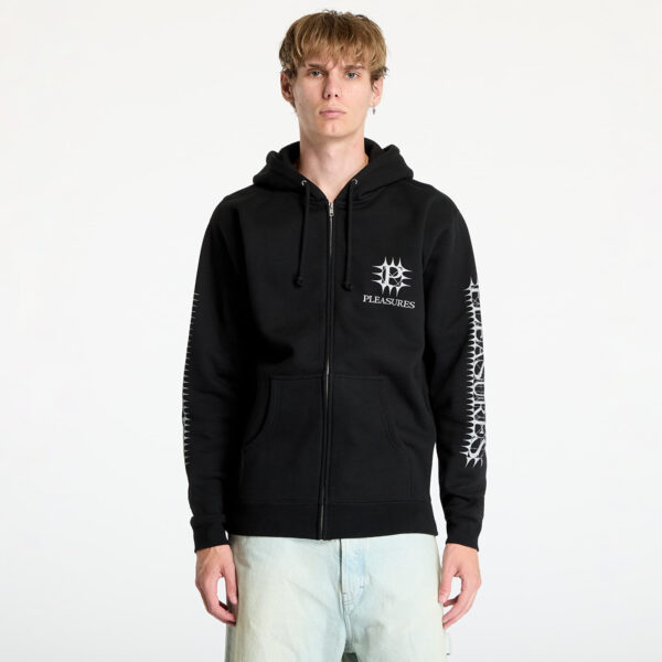 Pulóver PLEASURES Spike Zip Hoodie Black M-alacsony-ár