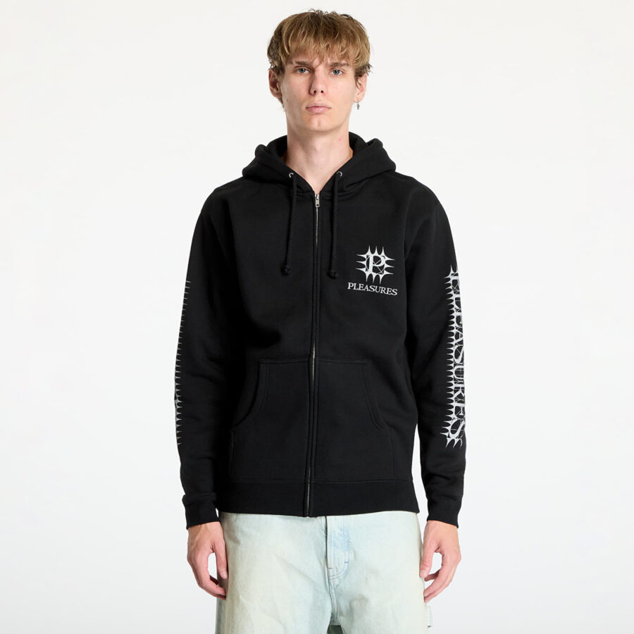 Pulóver PLEASURES Spike Zip Hoodie Black M-alacsony-ár