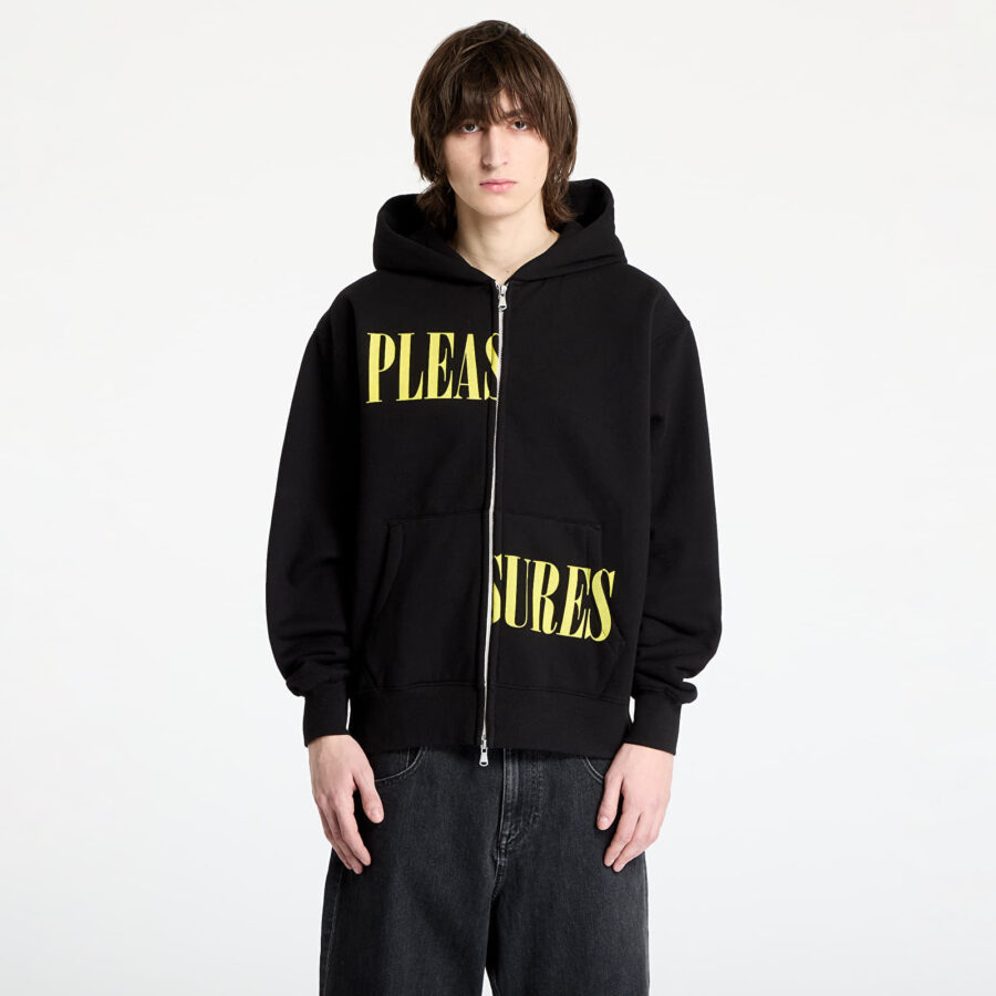 Pulóver PLEASURES Split Zip Hoodie Black S-alacsony-ár