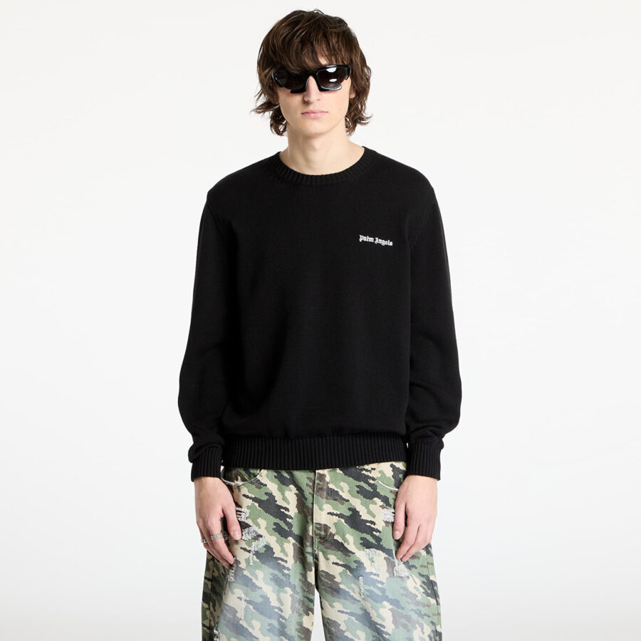 Pulóver Palm Angels Classic Logo Emb Sweater Black/ Off White M-alacsony-ár
