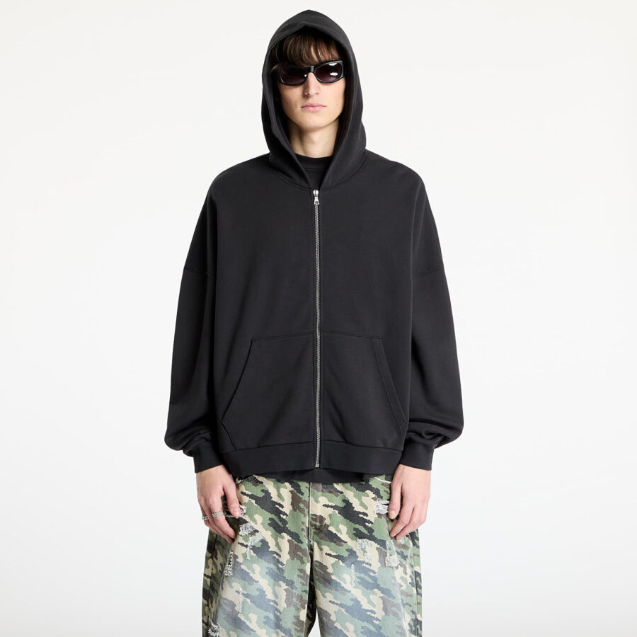 Pulóver Palm Angels Curved Logo Zipped Hoody Black/ Off White L-alacsony-ár