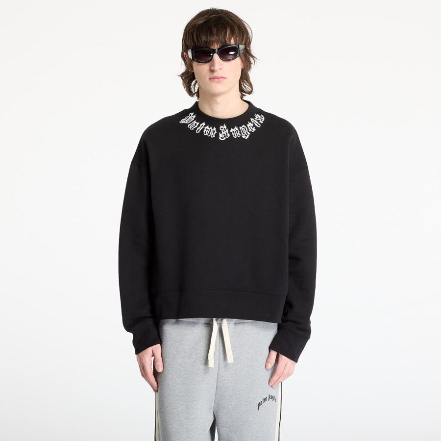 Pulóver Palm Angels Neck Logo Crew Sweatshirt Black/ Off White S-alacsony-ár