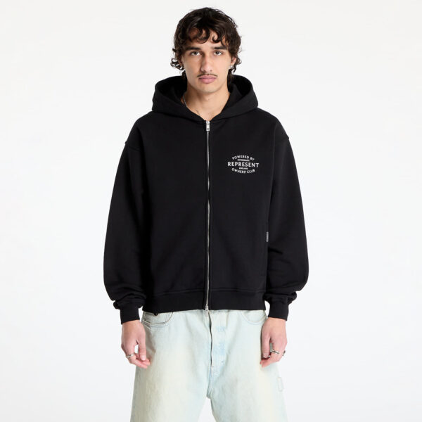 Pulóver REPRESENT Represent Owners Club Stamp Zip Up Hoodie Jet Black S-alacsony-ár