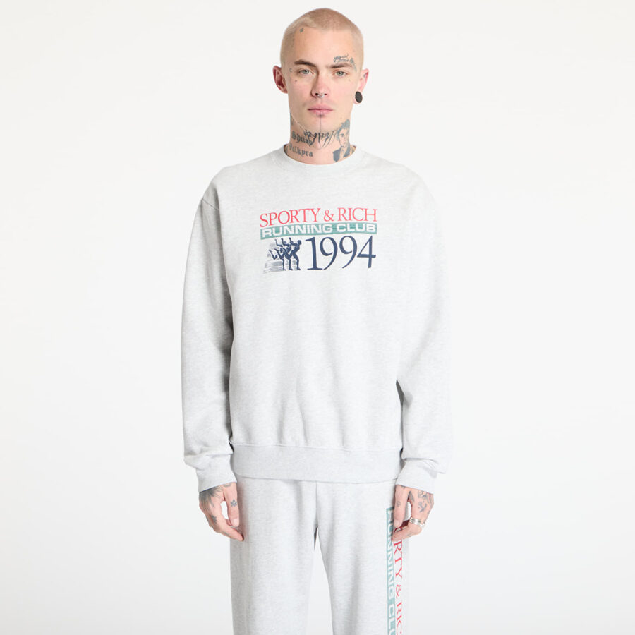 Pulóver Sporty & Rich Finish Line Crewneck UNISEX Heather Gray/ Lava/ Alpine/ Navy M-alacsony-ár