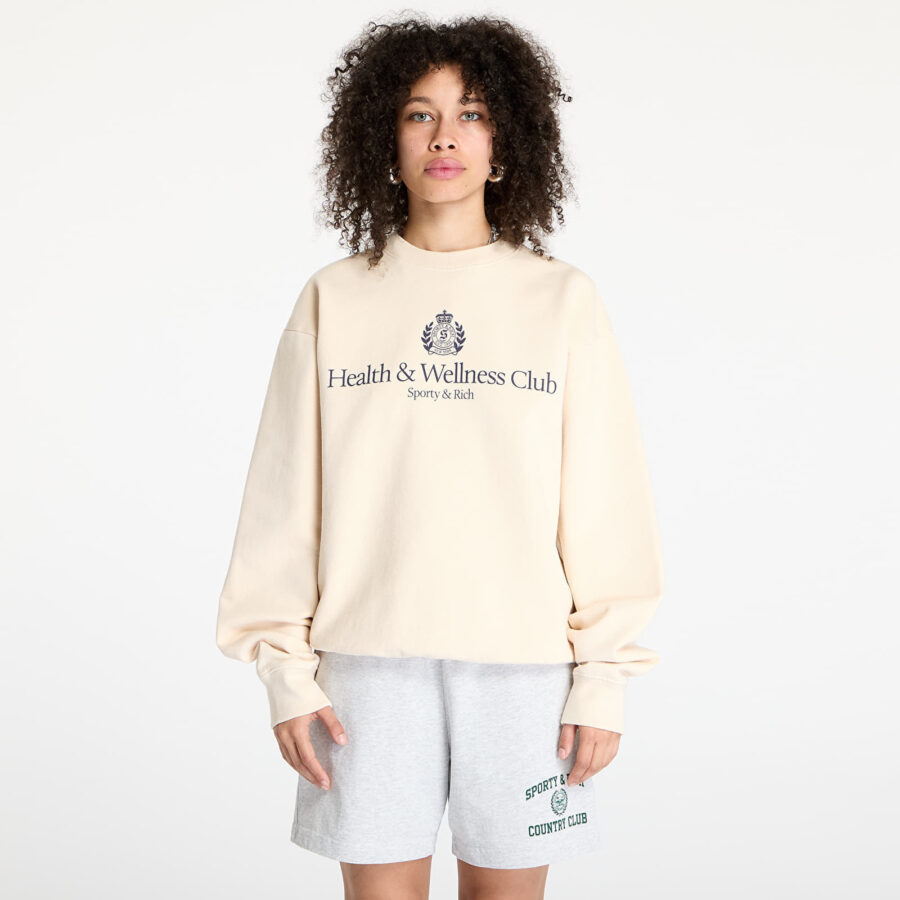 Pulóver Sporty & Rich H&W Crest Crewneck Cream S-alacsony-ár
