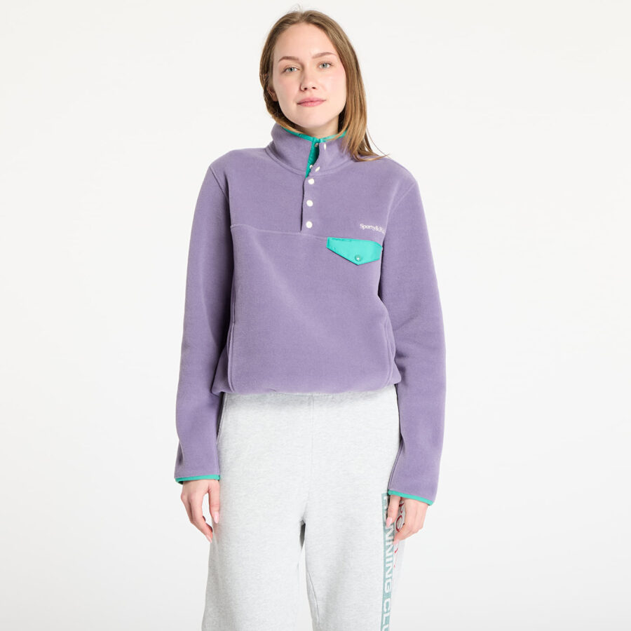 Pulóver Sporty & Rich Serif Logo Polar Sweatshirt UNISEX Dusty Grape/ Spring Green/ Cream S-alacsony-ár