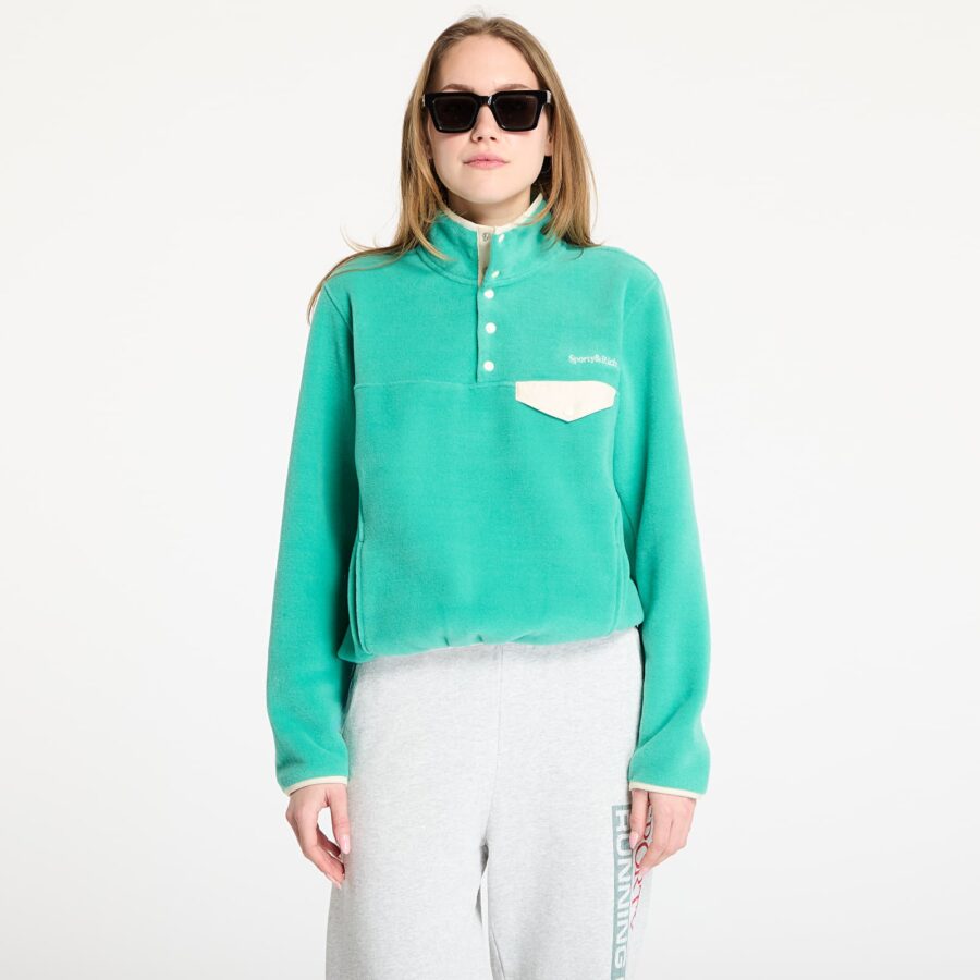 Pulóver Sporty & Rich Serif Logo Polar Sweatshirt UNISEX Spring Green/ Cream XS-alacsony-ár
