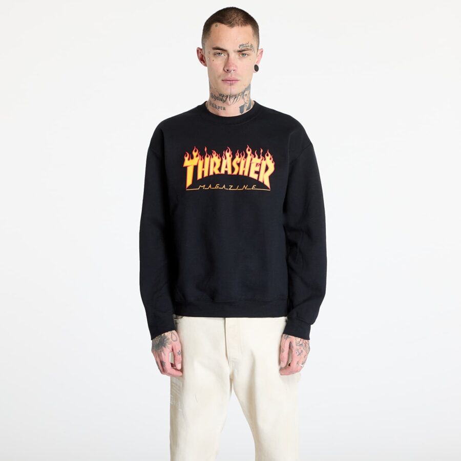 Pulóver Thrasher Flame Crewneck Black L-alacsony-ár