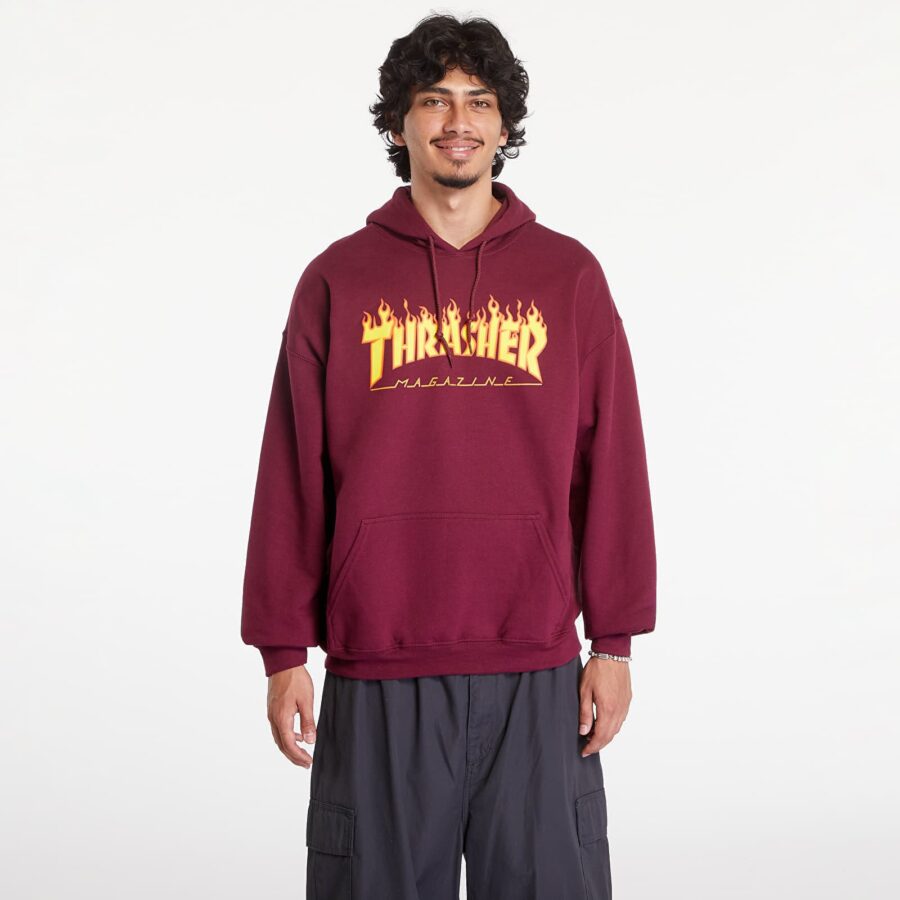 Pulóver Thrasher Flame Logo Hood Dark Wine M-alacsony-ár