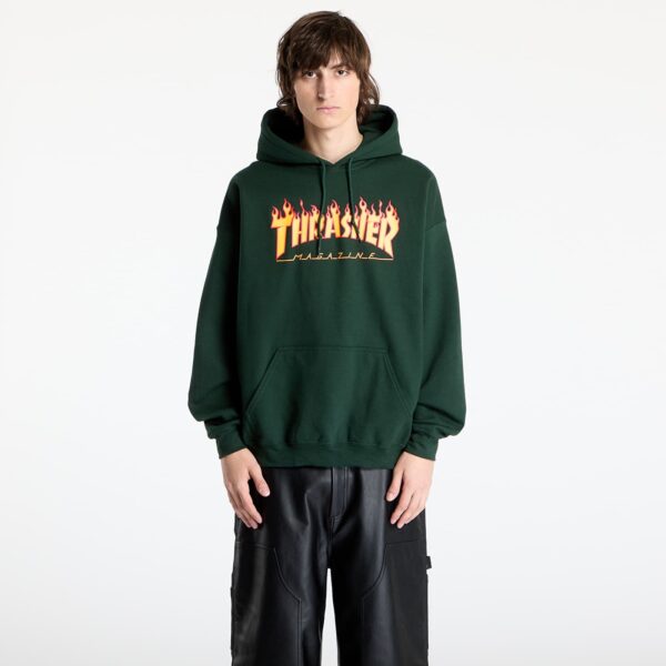 Pulóver Thrasher Flame Logo Hoodie Forest Green S-alacsony-ár