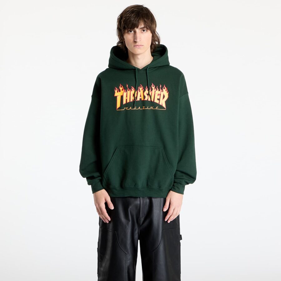 Pulóver Thrasher Flame Logo Hoodie Forest Green S-alacsony-ár