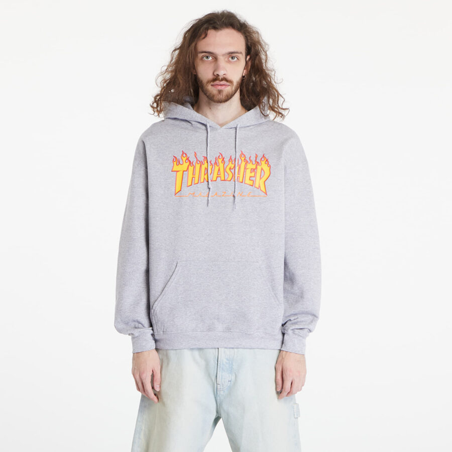 Pulóver Thrasher Flame Logo Hoody Melange Grey S-alacsony-ár