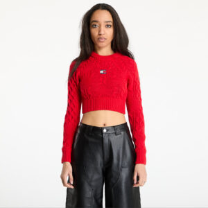 Pulóver Tommy Jeans Badge Star Cable Sweater Red L-alacsony-ár