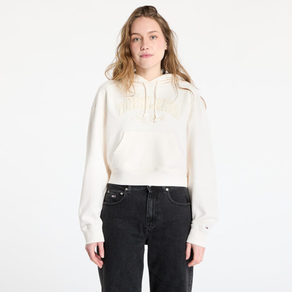Pulóver Tommy Jeans Boxy Crop Varsity Hoodie White M-alacsony-ár